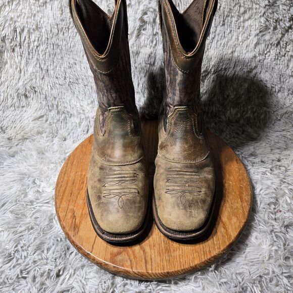 Cabelas Pinedale Mens Size 9.5D Square Toe Brown/Camo Leather Boots 2565615 - Picture 3 of 14